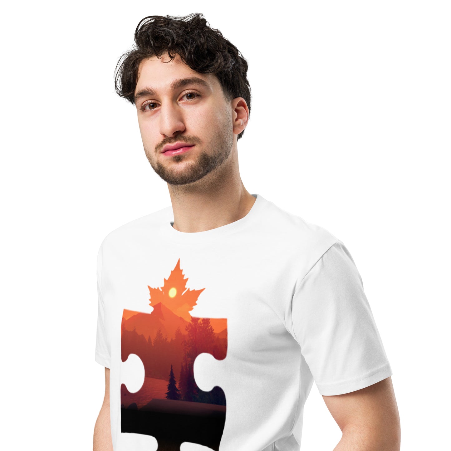Ronas Design Piece of the North T-Shirt Quarter View on Men Model in White
