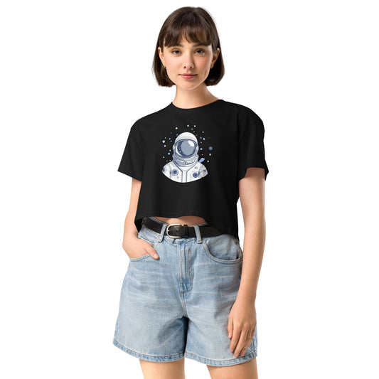 Ronas Design Space Drip Crop Top Front View on Women Model in Black