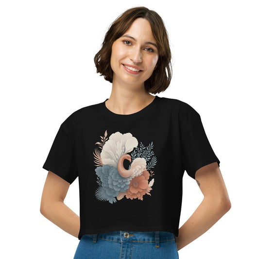 Ronas Design Floral Grace Crop Top Front View on Women Model in Black