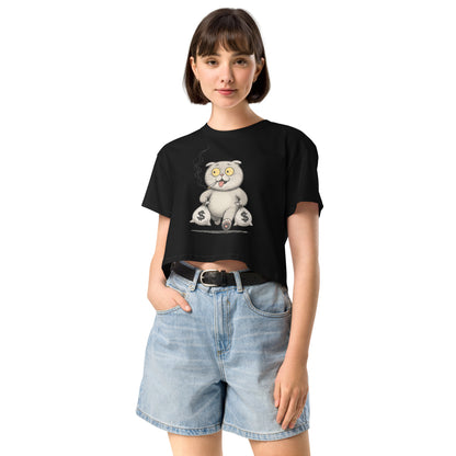 Ronas Design Rebel Cat Crop Top Front View on Women Model in Black