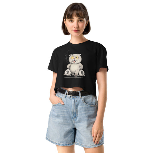 Ronas Design Rebel Cat Crop Top Front View on Women Model in Black