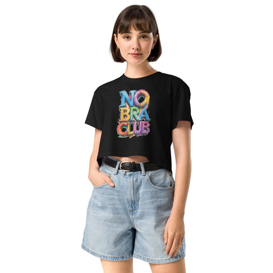 Ronas Design No Bra Club Crop Top Front View on Women Model in Black