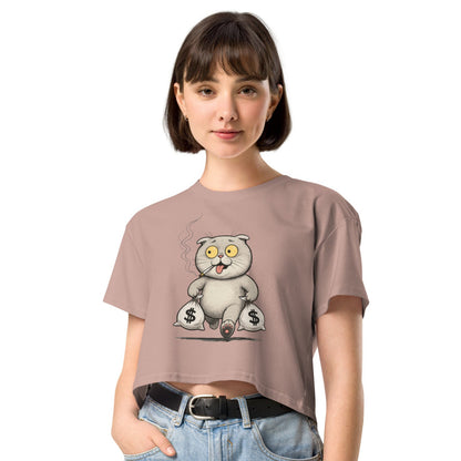 Ronas Design Rebel Cat Crop Top Front View on Women Model in Hazy Pink