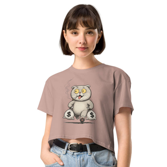 Ronas Design Rebel Cat Crop Top Front View on Women Model in Hazy Pink