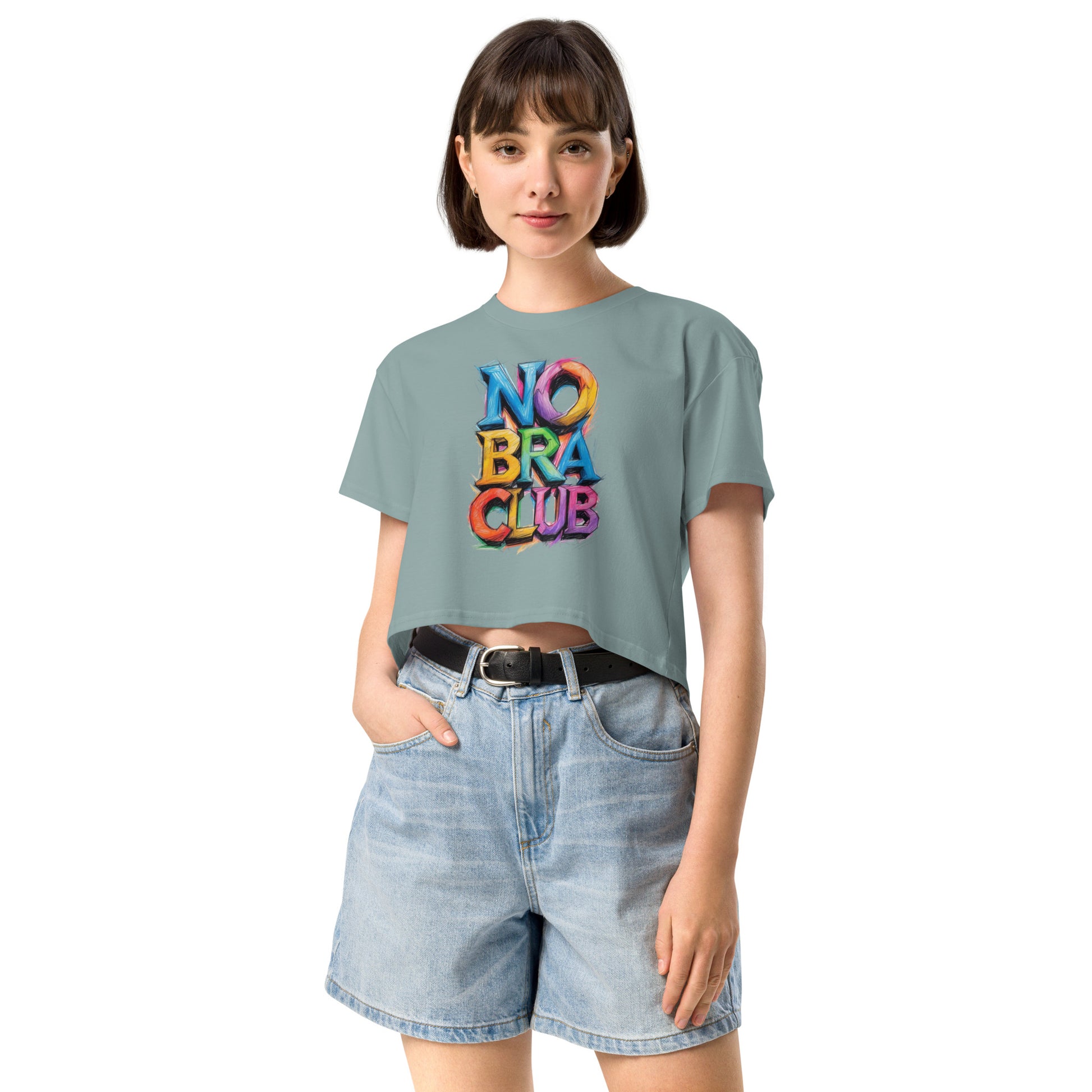Ronas Design No Bra Club Crop Top Front View on Women Model in Mineral