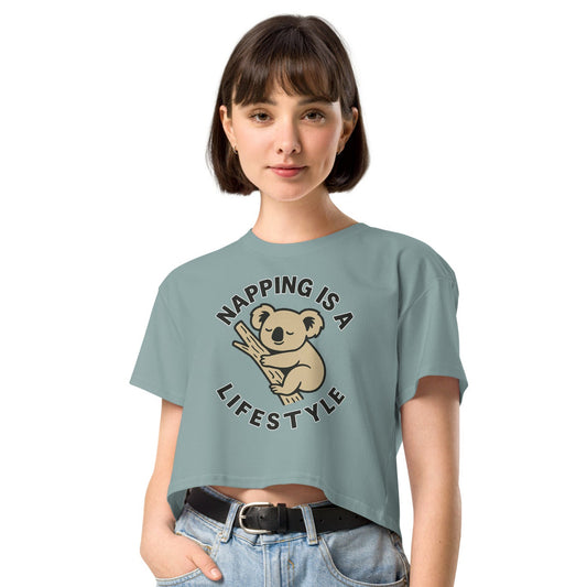 Ronas Design Nap Lifestyle Crop Top Front View on Women Model in Mineral