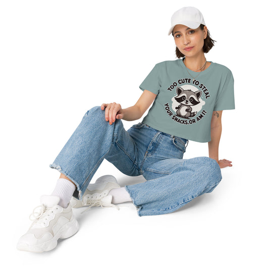 Ronas Design Snack Bandit Crop Top Art View on Women Model in Mineral