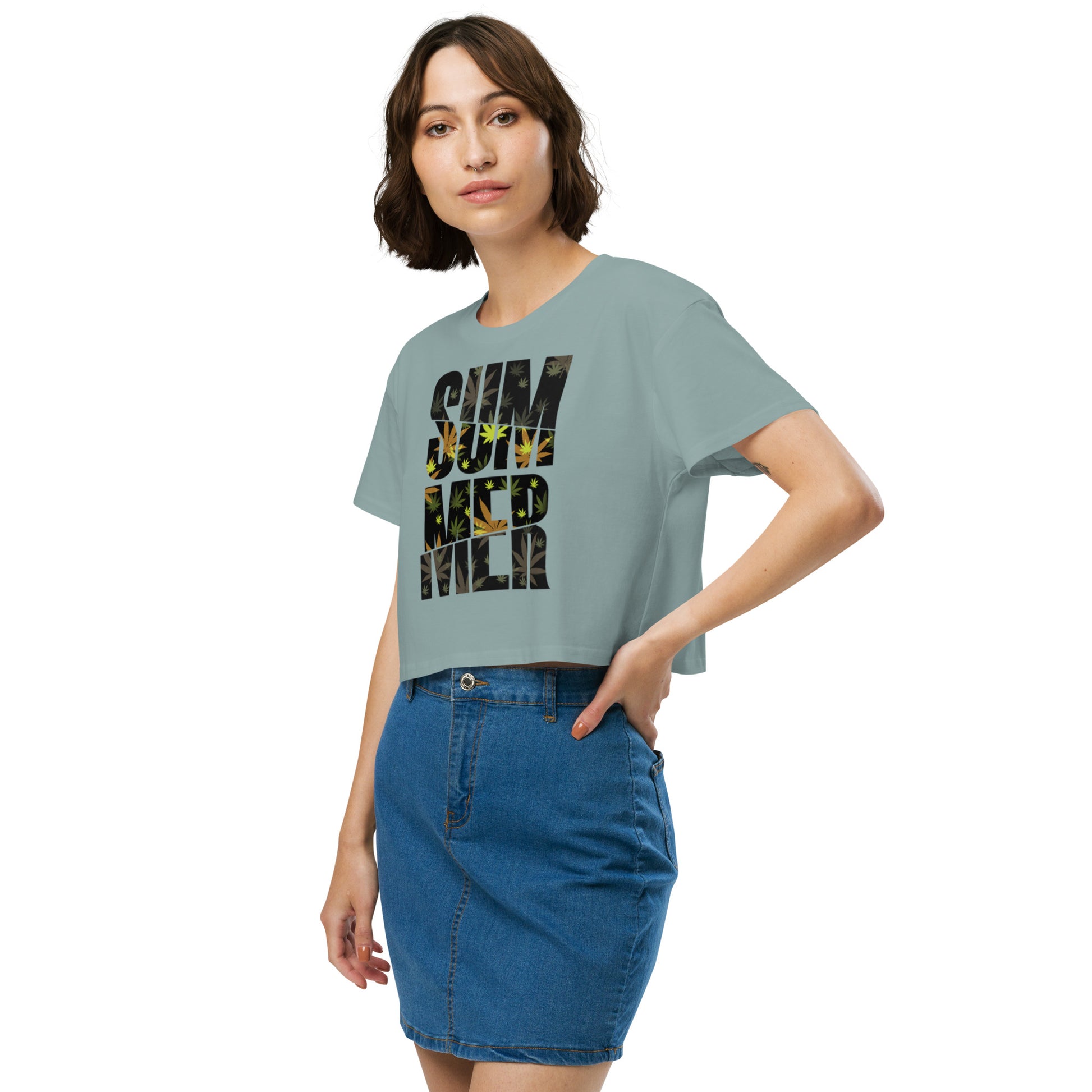 Ronas Design Summer Crop Top Side View on Women Model in Mineral