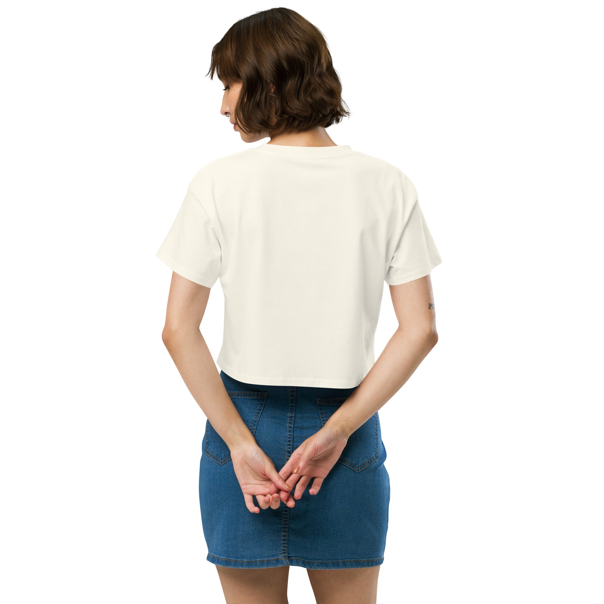 Ronas Design Sunset Wolf Howl Crop Top Back View on Women Model in Natural