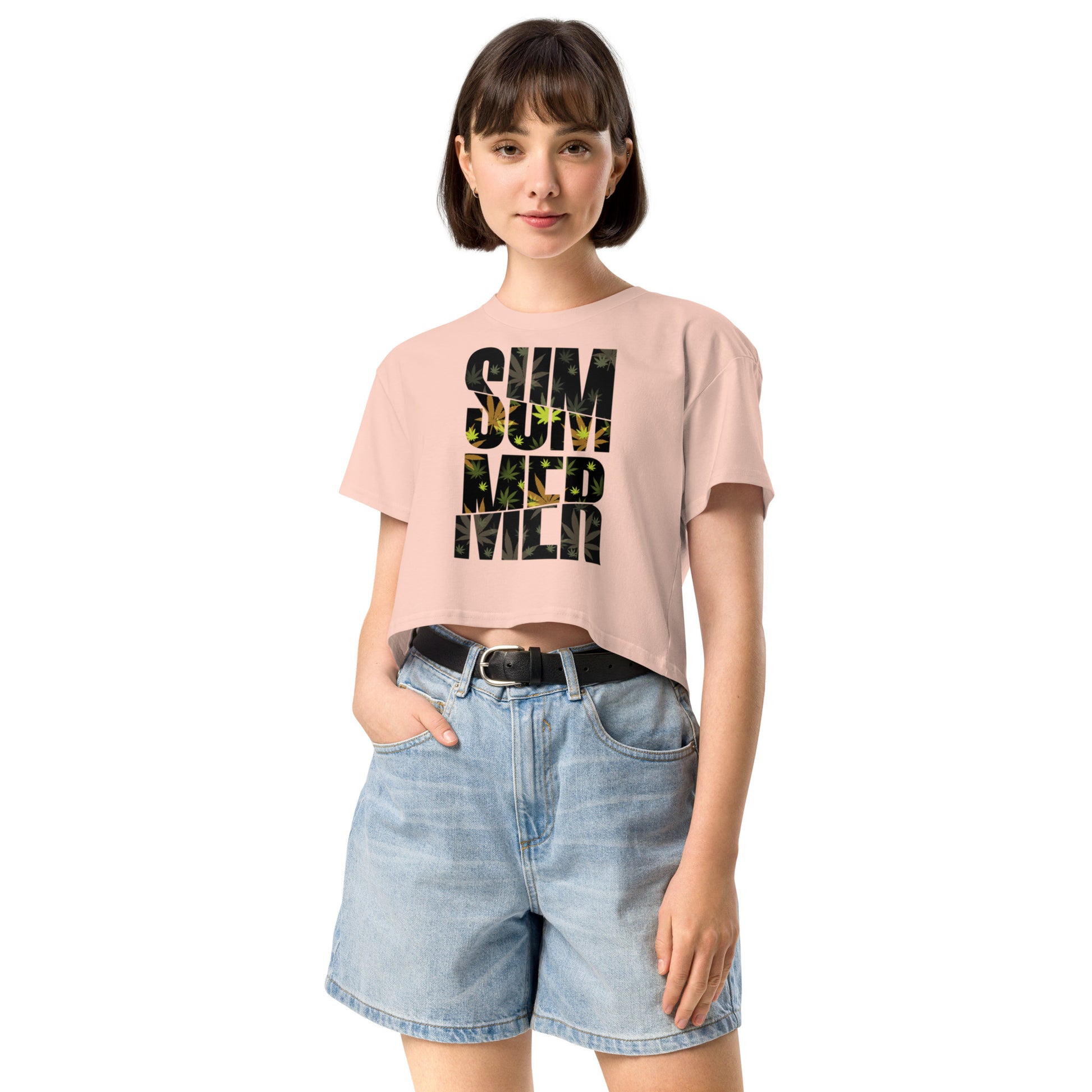 Ronas Design Summer Crop Top Front View on Women Model in Pale Pink