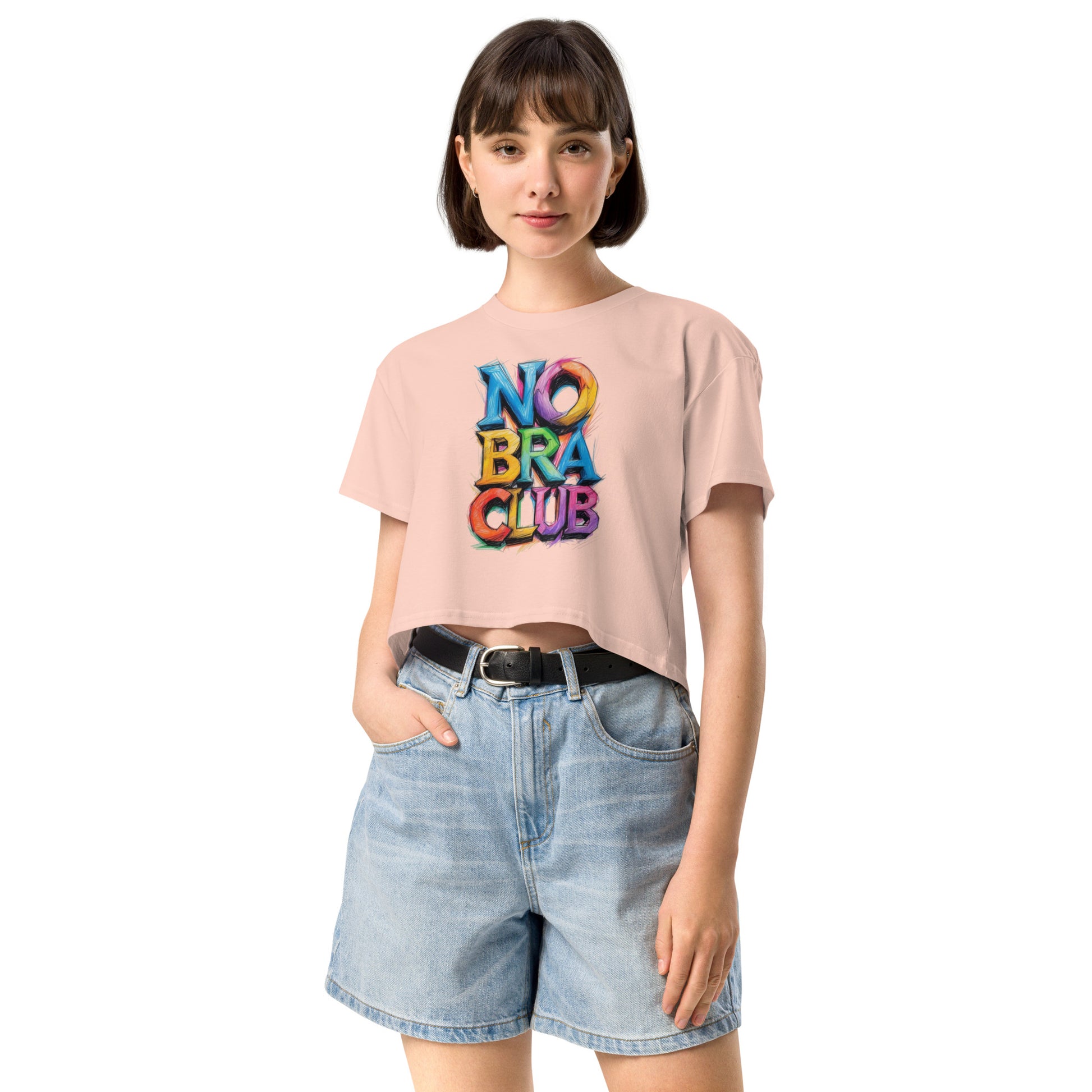 Ronas Design No Bra Club Crop Top Front View on Women Model in Pale Pink
