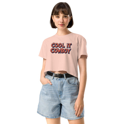 Ronas Design Cool It Cow Boy Crop Top Front View on Women Model in Pale Pink