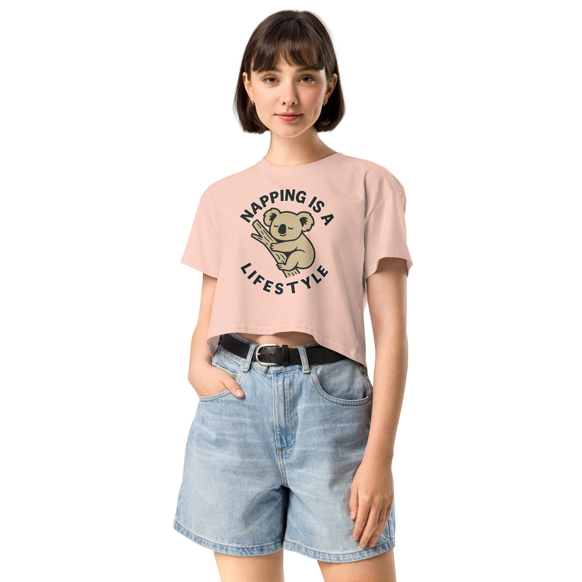 Ronas Design Nap Lifestyle Crop Top Front View on Women Model in Pale Pink