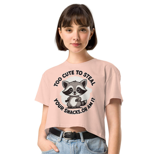 Ronas Design Snack Bandit Crop Top Front View on Women Model in Pale Pink