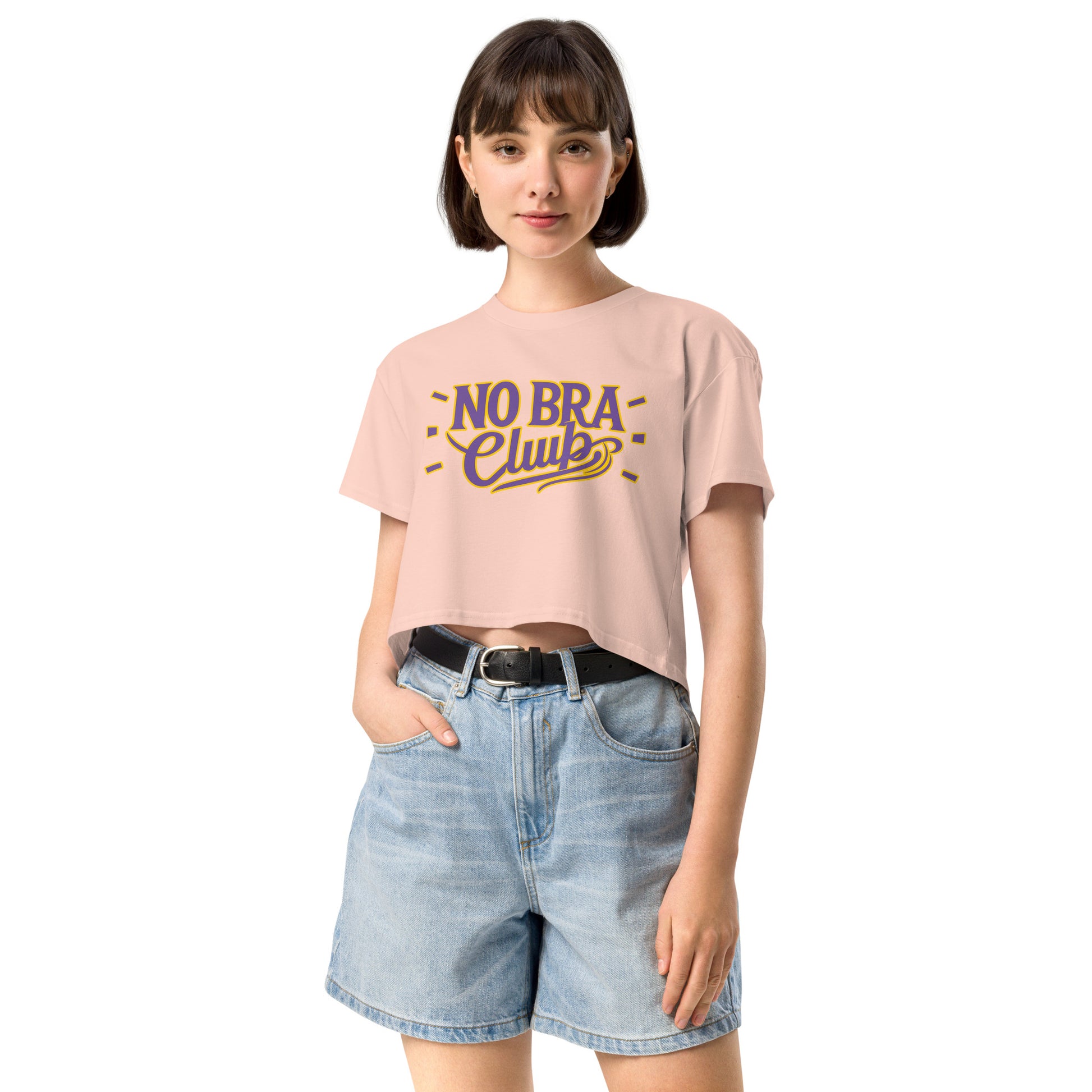 Ronas Design No Bra Club 2 Crop Top Front View on Women Model in Pale Pink