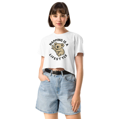 Ronas Design Nap Lifestyle Crop Top Front View on Women Model in White