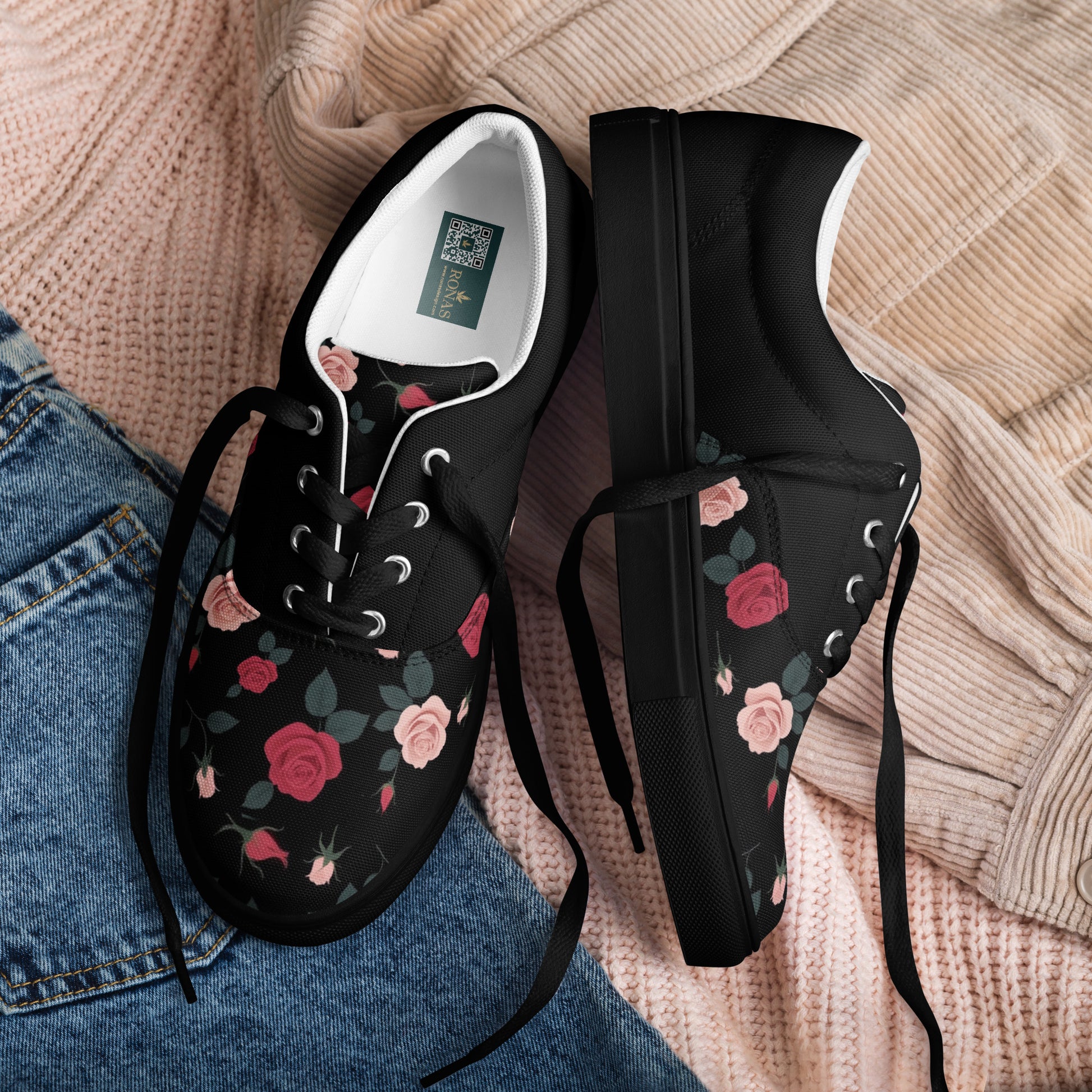 Ronas Design Rose Bloom Shoes Art View on Background