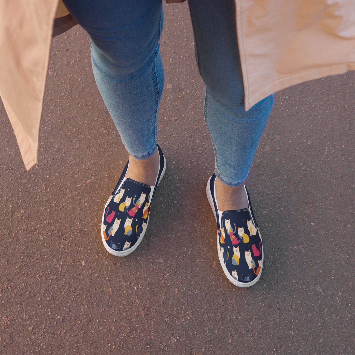 Ronas Design Galactic Cats Shoes Front View On Women Model